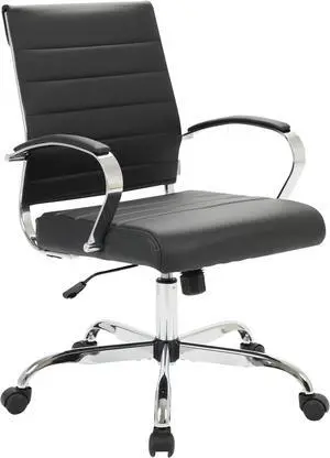 LeisureMod Benmar Modern Ajustable Swivel Leather Office Chair Mid-Century Style with Padded Arm Rests in Black