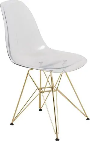 LeisureMod Cresco Modern Eiffel Base Molded Dining Chair with Gold Base Clear