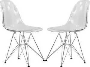 LeisureMod Cresco Modern Eiffel Base Molded Dining Chair in Clear, Set of 2