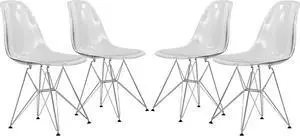 LeisureMod Cresco Modern Eiffel Base Molded Dining Chair in Clear, Set of 4