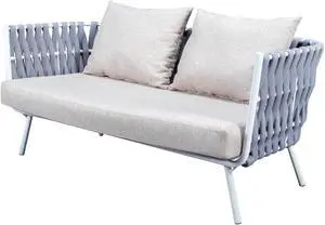 LeisureMod Spencer Modern Outdoor Rope Weave Loveseat With Cushions