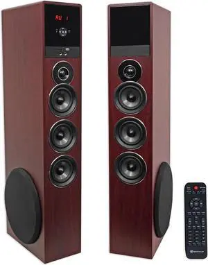 Rockville TM150C Cherry Powered Home Theater Tower Speakers 10" Sub/Blueooth/USB