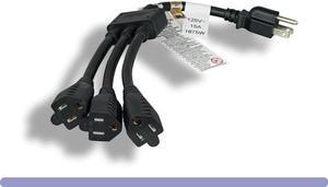 AYA 30 Inch Power Splitter Extension Cord (1-to-3) 14AWG NEMA 5-15P to 3X 5-15R