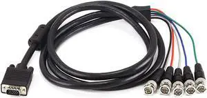 AYA 6Ft. (6 Feet) Coaxial HD15 VGA to 5 BNC RGBHV Male to Male Cable with Ferrites 28AWG, UL Listed VGA-5BNC-6 AYA 6Ft. (6 Feet) Coaxial HD15 VGA to 5 BNC RGBHV Male to Male Cable with Ferrites 28AWG, UL Listed VGA-5BNC-6