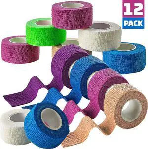 Self Adherent Cohesive Wrap Bandages - (Pack of 12 Rolls) 1 Inch X 5 Yards with Strong Elastic and Colourful First Aid Tape for Sprain Swelling and Soreness on Wrist and Ankle (Rainbow Color) Self Adherent Cohesive Wrap Bandages - (Pack of 12 Rolls) 1 Inch X 5 Yards with Strong Elastic and Colourful First Aid Tape for Sprain Swelling and Soreness on Wrist and Ankle (Rainbow Color)