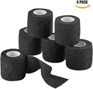 Self-Adherent Cohesive Bandage - Black Medical Wrap - 6 Rolls 2" Wide x 5 Yards Sports Tape for Medical Use, Sports, First Aid and Helps Protect Skin Self-Adherent Cohesive Bandage - Black Medical Wrap - 6 Rolls 2" Wide x 5 Yards Sports Tape for Medical Use, Sports, First Aid and Helps Protect Skin