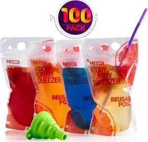Clear Drink Pouches with Straw - Double Zipper Reusable Smoothie, Juice and Drink Bag Clear Drink Pouches with Straw - Double Zipper Reusable Smoothie, Juice and Drink Bag