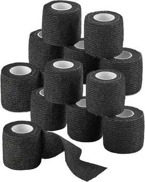 Vet Wrap - (Pack of 24-2 inch x 5 Yard Rolls) Self Adherent Wrap Cohesive Compression Bandage and Medical Gauze Bandage Roll Tape for Dogs, Cats, Horses, Black
