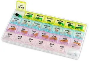Pill Organizer - Large Pill Organizer with Weekly and Daily 4-Times-A-Day Compartments for Morning, Noon, Evening, Night - BPA-Free, Portable and Travel Friendly Pill Boxes Case Pill Organizer - Large Pill Organizer with Weekly and Daily 4-Times-A-Day Compartments for Morning, Noon, Evening, Night - BPA-Free, Portable and Travel Friendly Pill Boxes Case
