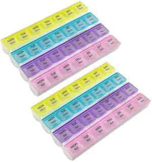 Weekly Pill Organizer - 4-Times-a-Day Pill Planner (Pack of 2) Pill Box Separates Pills & Vitamins with Daily Morning, Noon, Evening & Night Compartments, Travel Medication Reminder Monday to Sunday Weekly Pill Organizer - 4-Times-a-Day Pill Planner (Pack of 2) Pill Box Separates Pills & Vitamins with Daily Morning, Noon, Evening & Night Compartments, Travel Medication Reminder Monday to Sunday