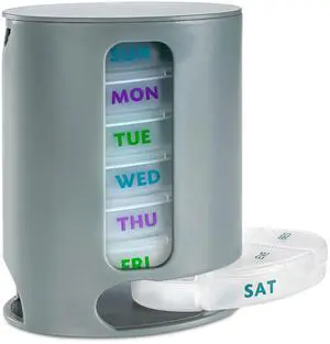 MEDca Weekly Pill Organizer, 1 Dispenser, 7 Stackable Compartments Four Times-a-Day - Morning, Noon, Evening, and Bedtime, Grey MEDca Weekly Pill Organizer, 1 Dispenser, 7 Stackable Compartments Four Times-a-Day - Morning, Noon, Evening, and Bedtime, Grey