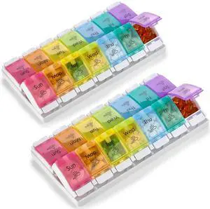 7 Day Pill Organizers - (Pack of 2) Easy Push Button Assisted Open, AM PM Daily Travel Pill Box Case Planner and Large Compartments for Medication Vitamins Fish Oil & Supplements, BPA Free 7 Day Pill Organizers - (Pack of 2) Easy Push Button Assisted Open, AM PM Daily Travel Pill Box Case Planner and Large Compartments for Medication Vitamins Fish Oil & Supplements, BPA Free