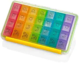 Weekly Pill Organizer - Portable 4 Times-A-Day - Water Moisture-Proof AM/PM Pill Case, Colorful 7 Day Medicine Holder Pill Box with Labels for Prescriptions, Medications, Vitamins, and Supplements Weekly Pill Organizer - Portable 4 Times-A-Day - Water Moisture-Proof AM/PM Pill Case, Colorful 7 Day Medicine Holder Pill Box with Labels for Prescriptions, Medications, Vitamins, and Supplements