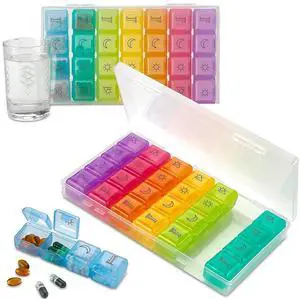 Weekly Pill Organizer - Pack of 2-4 Compartment Am/Pm Pill Box, 7 Day Large Travel Medication Dispenser Case for Vitamins, Supplements and Medicine Weekly Pill Organizer - Pack of 2-4 Compartment Am/Pm Pill Box, 7 Day Large Travel Medication Dispenser Case for Vitamins, Supplements and Medicine