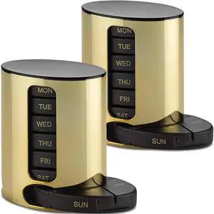 Weekly Pill Organizer - 2Pack - 4 Times-A-Day, Daily Stackable Medication Reminder - Weekly AM/PM Pill Box with 7 Individual Stacking Cases, a Everyday Medicine Organizer for Vitamins, Black & Gold Weekly Pill Organizer - 2Pack - 4 Times-A-Day, Daily Stackable Medication Reminder - Weekly AM/PM Pill Box with 7 Individual Stacking Cases, a Everyday Medicine Organizer for Vitamins, Black & Gold