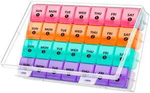 Extra Large Monthly Pill Organizer - 7-Day Color Once-A-Day Pill Dispenser w/ 4 Weekly Pill Containers for 28 Days - BPA-Free Dust-Proof Case XL Medicine Organizer Box for Pills, Tablets, Supplements Extra Large Monthly Pill Organizer - 7-Day Color Once-A-Day Pill Dispenser w/ 4 Weekly Pill Containers for 28 Days - BPA-Free Dust-Proof Case XL Medicine Organizer Box for Pills, Tablets, Supplements