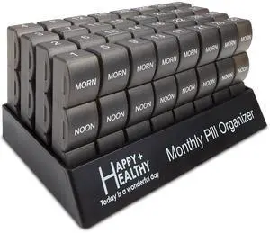 Month Pill Box Organizer - 32 Compartments | Morning-Noon-Night - 30 Day Pill Case with 32 Daily Compartments for Vitamins, Supplements, Medication - Travel Monthly Pill Organizer 3 Times-a-Day, Black Month Pill Box Organizer - 32 Compartments | Morning-Noon-Night - 30 Day Pill Case with 32 Daily Compartments for Vitamins, Supplements, Medication - Travel Monthly Pill Organizer 3 Times-a-Day, Black