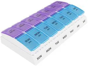 Weekly AM/PM Pill Organizer - 7 Day Medicine Planner with Large Pop-Out Daily Compartments, Easy Open 2-Times-a-Day Pill Case for Travel that Holds Big Size Vitamins & Supplements, Blue and Purple Weekly AM/PM Pill Organizer - 7 Day Medicine Planner with Large Pop-Out Daily Compartments, Easy Open 2-Times-a-Day Pill Case for Travel that Holds Big Size Vitamins & Supplements, Blue and Purple