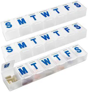 Weekly Pill Organizer - 7-Day Pill Planner Extra Large Pill Planner and Daily Pill Organizer and Medicine Reminder, Monday to Sunday Compartments - BPA Free - Travel Pill Box Case (Pack of 3) Weekly Pill Organizer - 7-Day Pill Planner Extra Large Pill Planner and Daily Pill Organizer and Medicine Reminder, Monday to Sunday Compartments - BPA Free - Travel Pill Box Case (Pack of 3)