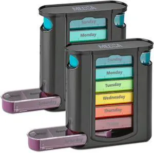 Stackable Daily Pill Organizer - 2 Pack, 4 Times a Day Weekly Medication Reminder - Premium Weekly AM/PM Pill Box with 7 Individual Stacking Cases, a Everyday Medicine Organizer for Vitamins Stackable Daily Pill Organizer - 2 Pack, 4 Times a Day Weekly Medication Reminder - Premium Weekly AM/PM Pill Box with 7 Individual Stacking Cases, a Everyday Medicine Organizer for Vitamins