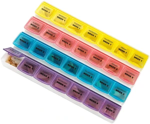 Monthly Pill Organizer - 28 Day Extra Large Monthly Pill Planner to Separate Pills & Vitamins Week to Week, Travel Medication Reminder Daily Monday to Sunday Compartments Monthly Pill Organizer - 28 Day Extra Large Monthly Pill Planner to Separate Pills & Vitamins Week to Week, Travel Medication Reminder Daily Monday to Sunday Compartments