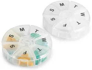 Weekly Pill Organizer - (Pack of 2) 7 Day Pills Container, Round Medicine Organizer Box, Daily Week Pill Reminder Case Travel Friendly, BPA-Free Vitamin, Supplement, Fish Oil, Medication Planner Weekly Pill Organizer - (Pack of 2) 7 Day Pills Container, Round Medicine Organizer Box, Daily Week Pill Reminder Case Travel Friendly, BPA-Free Vitamin, Supplement, Fish Oil, Medication Planner