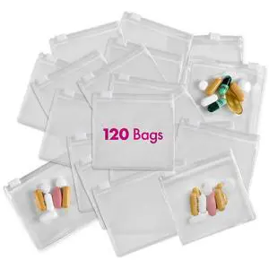 Zippered Pill Pouch Bags - 120 Pcs, Slide Lock Clear Plastic Mini Bags, BPA-Free for Pills Vitamins, Supplements, Medications, Jewelry, Crafts, Small Objects - Self-Sealing, Reusable, Travel-Friendly Zippered Pill Pouch Bags - 120 Pcs, Slide Lock Clear Plastic Mini Bags, BPA-Free for Pills Vitamins, Supplements, Medications, Jewelry, Crafts, Small Objects - Self-Sealing, Reusable, Travel-Friendly
