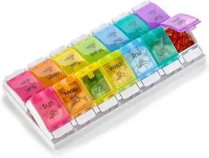 MEDca 7 Day AM PM Pill Organizer, 2 Pack - Push Button Weekly Pill Box Case with 14 Compartments for Medication, Vitamins and Supplements, BPA Free Plastic, Multi Color MEDca 7 Day AM PM Pill Organizer, 2 Pack - Push Button Weekly Pill Box Case with 14 Compartments for Medication, Vitamins and Supplements, BPA Free Plastic, Multi Color