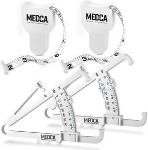 Body Tape Measure and Skinfold Caliper for Body - 4 Piece Set - Skin Fold Body Fat Analyzer and BMI Measurement Tool, White Body Tape Measure and Skinfold Caliper for Body - 4 Piece Set - Skin Fold Body Fat Analyzer and BMI Measurement Tool, White