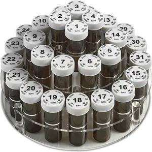 Monthly Pill Bottle Organizer Caddy - 31 Numbered Full-Size Pill Bottles w Child-Proof Lids for Each Day of the Month- Clear Rack and Easy to Use for Daily Dose of Medication Vitamins and Supplements Monthly Pill Bottle Organizer Caddy - 31 Numbered Full-Size Pill Bottles w Child-Proof Lids for Each Day of the Month- Clear Rack and Easy to Use for Daily Dose of Medication Vitamins and Supplements