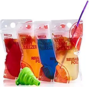 New Reusable Drink Pouches- 100 Clear Drink Bags+100 Straws Double Zipper Reusable Smoothie Juice, Clear Zipper Pouch Storage with No Leaks, Environmentally Friendly& BPA Free,( 201 Piece Set)