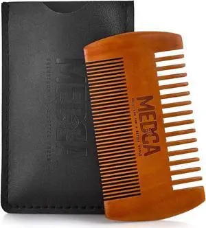 Wooden Beard Comb for Men - Pack of 2, Handcrafted Solid Beechwood Beard Combs, Mustache and Head Hair Pocket Comb with Leather Case - Dual Action Fine & Coarse Teeth Wooden Beard Comb for Men - Pack of 2, Handcrafted Solid Beechwood Beard Combs, Mustache and Head Hair Pocket Comb with Leather Case - Dual Action Fine & Coarse Teeth