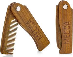 Folding Wooden Comb - 2-Pack, Solid Sandalwood Construction - Fine Tooth Pocket Sized Beard, Mustache, Head Hair Brush Combs for Men for All Hair Types - Travel, Styling & Detangler
