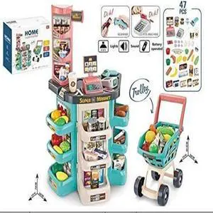 MEDca Kids Play Supermarket Set with Scanner - Pretend Play Grocery Shop Set - 47 Piece Complete Playset with Cash Register Credit Card Machine Scanner Shop Trolley and Food Gift for Boys and Girls MEDca Kids Play Supermarket Set with Scanner - Pretend Play Grocery Shop Set - 47 Piece Complete Playset with Cash Register Credit Card Machine Scanner Shop Trolley and Food Gift for Boys and Girls