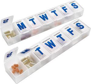 Weekly Pill Organizer - (Pack of 2) Extra Large Vitamin Container with Jumbo Easy to Read Letters, BPA Free - Daily Travel 7 Day Medication Pill Box Case