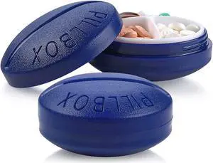 Small Pill Boxes - Pack of 2 - Mini Compact Round Portable 4 Compartment Travel Pills Case Organizer, Vitamin and Medication Dispenser Holder for Up to 4 Times a Day, BPA Free Pill Reminder