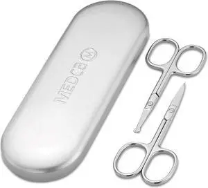 Stainless Steel Grooming Scissors - Eyebrow Scissor, Beard & Mustache Trimming Set, Small Curved & Rounded Tip Facial Hair Trimmer Kit for A Much Safer Ear, Nose Hair Clipper for Men & Travel Case Stainless Steel Grooming Scissors - Eyebrow Scissor, Beard & Mustache Trimming Set, Small Curved & Rounded Tip Facial Hair Trimmer Kit for A Much Safer Ear, Nose Hair Clipper for Men & Travel Case