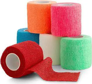 6 Pack, Self Adherent Cohesive Tape - 2" x 5 Yards, Self Adhesive Bandage Rolls & Sports Athletic Wrap for Ankle, Wrist, Knee Sprains and Swelling, Vet Wraps in Assorted Neon Colors - FDA Approved 6 Pack, Self Adherent Cohesive Tape - 2" x 5 Yards, Self Adhesive Bandage Rolls & Sports Athletic Wrap for Ankle, Wrist, Knee Sprains and Swelling, Vet Wraps in Assorted Neon Colors - FDA Approved