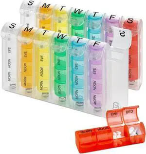 Weekly Pill Organizer - (Pack of 2) Pill Planners for Pills & Vitamins Each Day Week, Four Times-a-Day Medication Reminder, Easy to Read AM/PM Compartments Monday to Sunday for Travel & Purse Weekly Pill Organizer - (Pack of 2) Pill Planners for Pills & Vitamins Each Day Week, Four Times-a-Day Medication Reminder, Easy to Read AM/PM Compartments Monday to Sunday for Travel & Purse