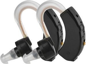 Digital Hearing Amplifiers - Set of 2 Small BTE Sound Amplifiers, a Behind The Ear Personal Amplification Device and Sound Enhancer Aids with Noise Reducing Feature for Adults, Seniors & Women, Black