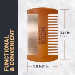 Wooden Beard Comb with Leather Case - Handcrafted Solid Beechwood Beard, Mustache and Head Hair Pocket Combs for Men Dual Action Fine & Coarse Teeth Perfect for Conditioner Oils and Beard Balms