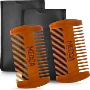 Wooden Beard Comb for Men - Handcrafted Solid Beechwood Beard, Mustache and Head Hair Pocket Comb with Leather Case - Dual Action Fine & Coarse Teeth Wooden Beard Comb for Men - Handcrafted Solid Beechwood Beard, Mustache and Head Hair Pocket Comb with Leather Case - Dual Action Fine & Coarse Teeth