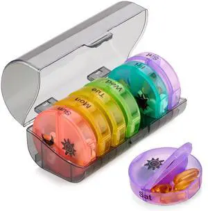 Weekly Pill Organizer - 2 Times-A-Day Compartments - 7 Day AM/PM Pill Container - Portable, Durable and Convenient Travel Pills Case for Tablets, Fish Oils, Vitamins and Supplements, Rainbow, 1 Pack Weekly Pill Organizer - 2 Times-A-Day Compartments - 7 Day AM/PM Pill Container - Portable, Durable and Convenient Travel Pills Case for Tablets, Fish Oils, Vitamins and Supplements, Rainbow, 1 Pack