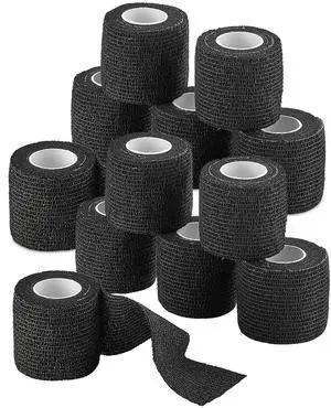 Self-Adherent Cohesive Bandage - 12 Pack Bulk | Black Self-Adhering Medical Wrap | 2" Wide x 5 Yards Athletic Sports Tape Sweat & Water Resistant, First Aid Self-Adherent Cohesive Bandage - 12 Pack Bulk | Black Self-Adhering Medical Wrap | 2" Wide x 5 Yards Athletic Sports Tape Sweat & Water Resistant, First Aid