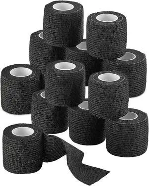 Self-Adherent Cohesive Bandage - 12 Pack Bulk | Black Self-Adhering Medical Wrap | 2" Wide x 5 Yards Athletic Sports Tape Sweat & Water Resistant, First Aid Self-Adherent Cohesive Bandage - 12 Pack Bulk | Black Self-Adhering Medical Wrap | 2" Wide x 5 Yards Athletic Sports Tape Sweat & Water Resistant, First Aid