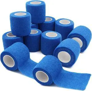 Self-Adherent Cohesive Bandage - Blue Medical Wrap - 12 Rolls 2" Wide x 5 Yards Sports Tape for Medical Use, Sports, First Aid and Helps Protect Skin