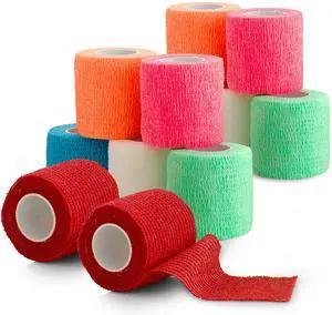 12 Pack, Self Adherent Cohesive Tape - 2â x 5 Yards, Self Adhesive Bandage Rolls and Vet Wrap, Sports Athletic Wraps for Elbow Ankle, Wrist, Knee Sprains and Swelling (Assorted Neon Colors) 12 Pack, Self Adherent Cohesive Tape - 2â x 5 Yards, Self Adhesive Bandage Rolls and Vet Wrap, Sports Athletic Wraps for Elbow Ankle, Wrist, Knee Sprains and Swelling (Assorted Neon Colors)