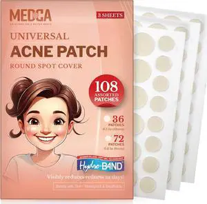 Acne Care Pimple Patch Absorbing Cover - Hydrocolloid Bandages (108 Count) Two Universal Sizes, Acne Spot Treatment for Face & Skin Spot Patch That Conceals Acne, Reduces Pimples and Blackheads Acne Care Pimple Patch Absorbing Cover - Hydrocolloid Bandages (108 Count) Two Universal Sizes, Acne Spot Treatment for Face & Skin Spot Patch That Conceals Acne, Reduces Pimples and Blackheads