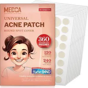 Acne Patches for Face - Hydrocolloid Bandages (360 Count) Pimple Patch in 3 Universal Sizes, Acne Spot Treatment Care for Face & Skin Spot Patch Conceals Zits, Acne, Reduces Pimples and Blackheads Acne Patches for Face - Hydrocolloid Bandages (360 Count) Pimple Patch in 3 Universal Sizes, Acne Spot Treatment Care for Face & Skin Spot Patch Conceals Zits, Acne, Reduces Pimples and Blackheads