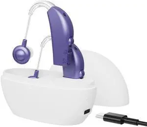 Digital Hearing Aid Amplifier Set - High Quality Rechargeable Behind The Ear Personal Sound Amplification Device - for Adults and Seniors with All-Day Battery Life, (Pair, Purple) Digital Hearing Aid Amplifier Set - High Quality Rechargeable Behind The Ear Personal Sound Amplification Device - for Adults and Seniors with All-Day Battery Life, (Pair, Purple)